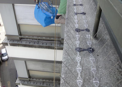 Montage Taubenschutz am Seil, Seilarbeit